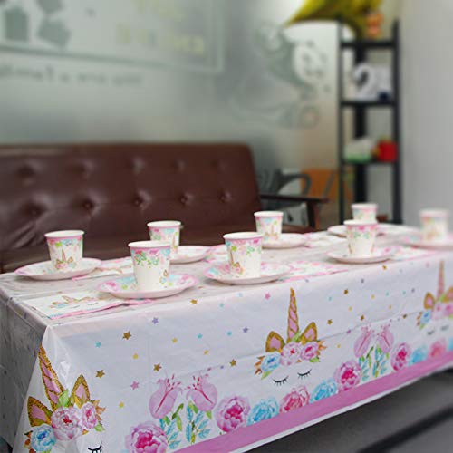 Juego de 49 servilletas con diseño de unicornio, incluye platos, servilletas, para fiestas infantiles, 16 invitados