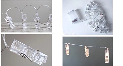 Miaro Cuerda de clips para fotos, 40 LED, decoración de luces para boda, fiesta, Navidad, interiores, hogar, blanco
