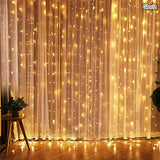 Cortina de luces LED, Gloriz 3 * 3M 300LEDs luz led lampara lluminación de decoración al aire libre con 8 modelos de lluminación, impermeable IP54 para Decoración de Ventanas, la decoración de fiestas,bodas (Blanco Cálido)