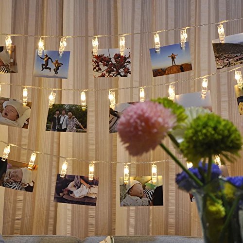 Miaro Cuerda de clips para fotos, 40 LED, decoración de luces para boda, fiesta, Navidad, interiores, hogar, blanco