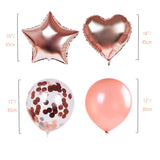 14Pack Juego de Globos de látex y Confeti, Globos en Forma de corazón y Estrella para Bodas Decoración de Fiesta de cumpleaños, duchas de Novia y bebés, telón de Fondo, Globo, Oro Rosa