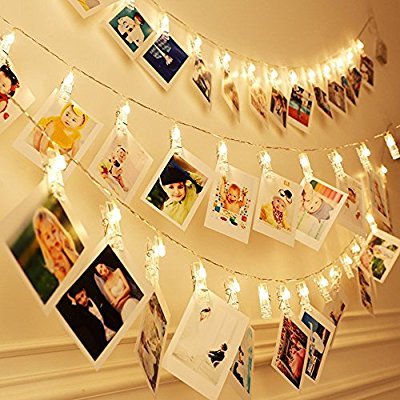 Miaro Cuerda de clips para fotos, 40 LED, decoración de luces para boda, fiesta, Navidad, interiores, hogar, blanco