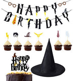 Suministros de fiesta de cumpleaños de Wizard Banner de cumpleaños Cupcake Toppers Wizard Hat Cake Topper para decoraciones de cumpleaños