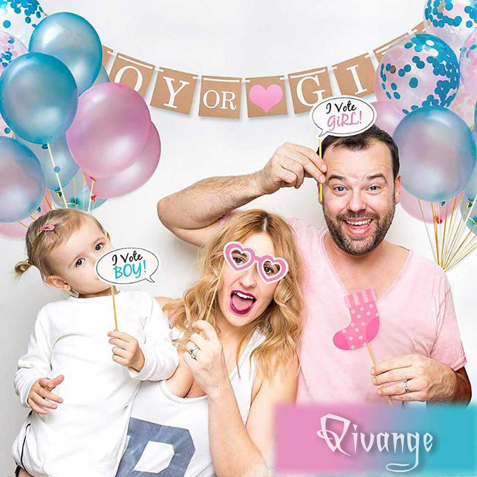 The Fellie Artículos de Fiesta reveladores de género, Niño o niña Globos de la Ducha del bebé Accesorios de la Foto Revelan Globos y Fajas Set de Decoraciones de Globos de Confeti