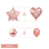 [51 PACK] Globos de Cumpleaños Rosa Metálico de Fiesta para Niña o Niño | Incluye: Letrero Happy Birthday + Globos Metálicos + Globos con Confetti + Decoración de pastel + Guirnaldas rosa + Listón