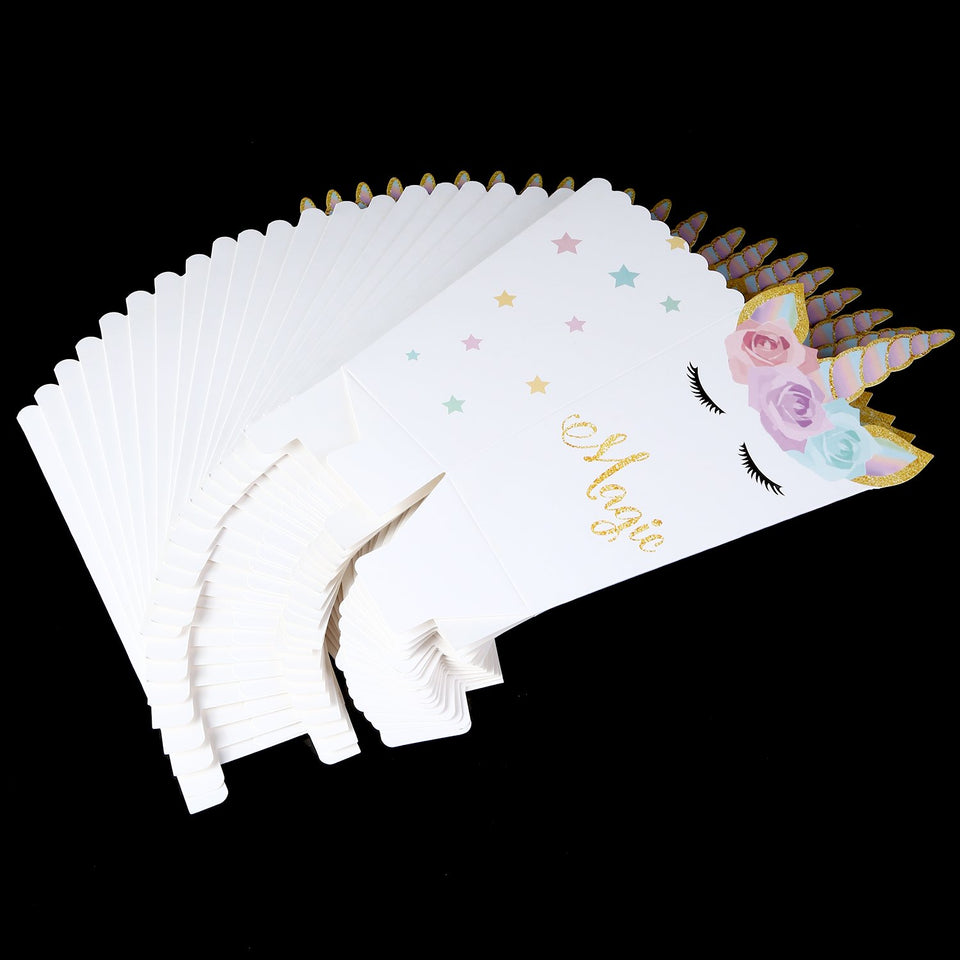 24 Piezas Cajas de Palomitas de Maíz Contenedor de Palomitas de Maíz Caja de Dulces de Patrón de Unicornio de Arco Iris para Materiales de Fiesta de Bienvenida a Bebé Cumpleaños