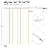 Anpro 3 * 3M 300 LED Luz,Luz Cadena,Cortina de luces LED,Luz Ventana Decorado para Fiesta,Navidad