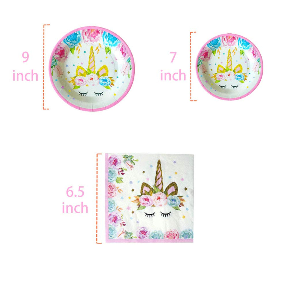 Juego de 49 servilletas con diseño de unicornio, incluye platos, servilletas, para fiestas infantiles, 16 invitados