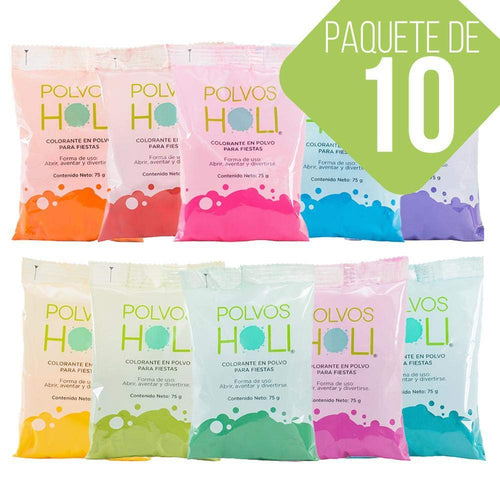 Polvos Holi Kit Original 75gr (10 Piezas) Colorantes Fiesta Varios Colores