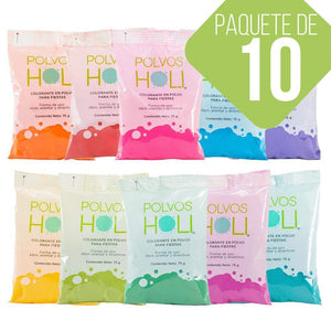 Polvos Holi Kit Original 75gr (10 Piezas) Colorantes Fiesta Varios Colores