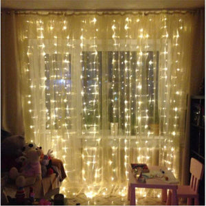 Cortina de luces LED, Gloriz 3 * 3M 300LEDs luz led lampara lluminación de decoración al aire libre con 8 modelos de lluminación, impermeable IP54 para Decoración de Ventanas, la decoración de fiestas,bodas (Blanco Cálido)