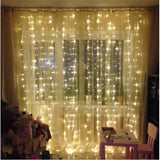 Cortina de luces LED, Gloriz 3 * 3M 300LEDs luz led lampara lluminación de decoración al aire libre con 8 modelos de lluminación, impermeable IP54 para Decoración de Ventanas, la decoración de fiestas,bodas (Blanco Cálido)