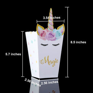 24 Piezas Cajas de Palomitas de Maíz Contenedor de Palomitas de Maíz Caja de Dulces de Patrón de Unicornio de Arco Iris para Materiales de Fiesta de Bienvenida a Bebé Cumpleaños