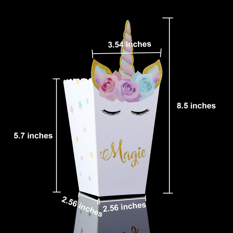 24 Piezas Cajas de Palomitas de Maíz Contenedor de Palomitas de Maíz Caja de Dulces de Patrón de Unicornio de Arco Iris para Materiales de Fiesta de Bienvenida a Bebé Cumpleaños