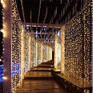 NEXGADGET Luces de Cortina LED 3m* 3m, Luces al Aire Libre de Blanco Resistente al Agua, Codena de Luces de Navidad con 8 Modelos de Iluminación para la Decoración de Fiestas y Bodas, etc (Blanco Cálido)