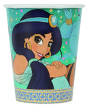 Paquete de fiesta de Aladdin y Princesa Jasmine, juego de suministros para fiesta de cumpleaños para 16 incluye platos, servilletas, tazas, cubierta de mesa, velas, hojas de pegatinas