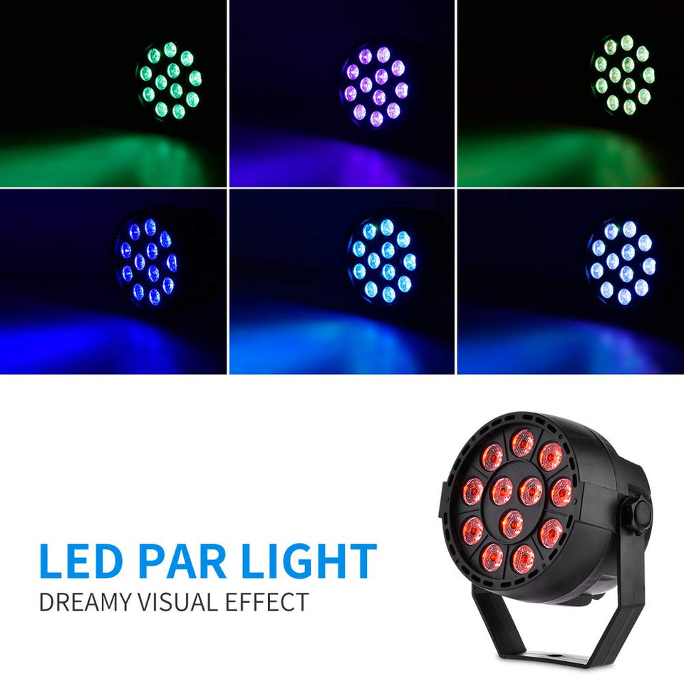 Luces Discoteca, WZTO 4 Modos Bola Discoteca Luz 12 LED Giratoria Luces de Fiesta con Sonido Activado,Luces de Escenario 7 Colores RGB Lámparas de Disco para Cumpleaños, Discoteca, Fiesta, KTV, Bar, Navidad, Bodas
