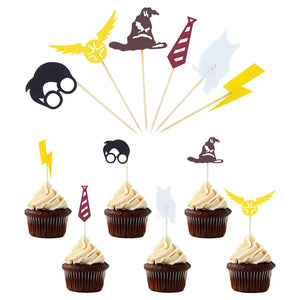 Suministros de fiesta de cumpleaños de Wizard Banner de cumpleaños Cupcake Toppers Wizard Hat Cake Topper para decoraciones de cumpleaños