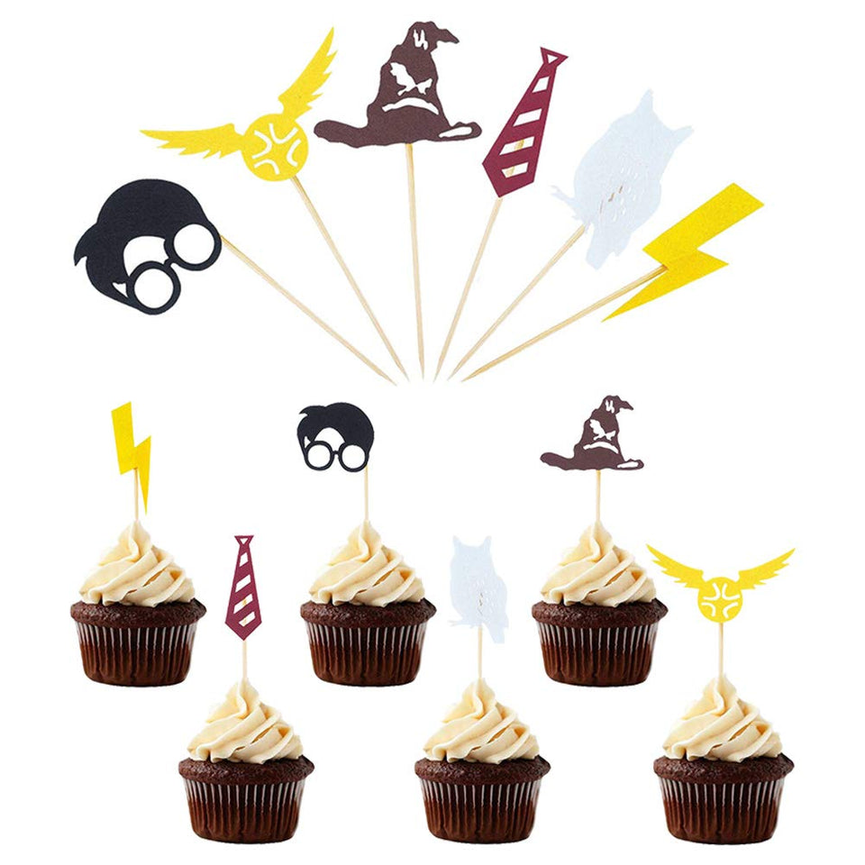 Suministros de fiesta de cumpleaños de Wizard Banner de cumpleaños Cupcake Toppers Wizard Hat Cake Topper para decoraciones de cumpleaños