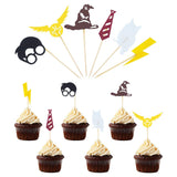 Suministros de fiesta de cumpleaños de Wizard Banner de cumpleaños Cupcake Toppers Wizard Hat Cake Topper para decoraciones de cumpleaños