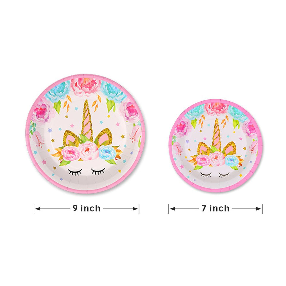 Juego de suministros de fiesta temática de unicornio – 16 – 146 piezas – perfecto para niñas cumpleaños y primer cumpleaños – BONUS Happy Birthday Banner y mantel – Platos de fiesta, tazas y servilletas