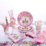 Juego de 49 servilletas con diseño de unicornio, incluye platos, servilletas, para fiestas infantiles, 16 invitados
