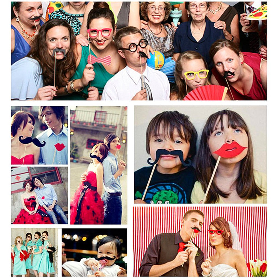 Lingstar Photo Booth Props Kit de bricolaje para Boda Fiesta Photobooth Vestir Accesorios 60pcs
