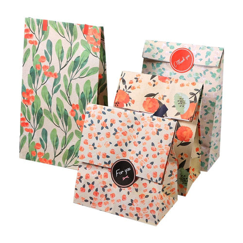 bolsa de papel, Bolsas de papel Kraft 12 piezas de papel de flores bolsos de papel con pegatinas para la boda Fiesta de cumpleaños Año Nuevo Regalo de la fiesta de compras Mechandise Bolsas de regalo