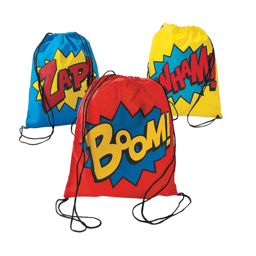 Superhero Drawstring Backpacks - 12 ct by Party Supplies
