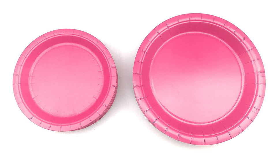 Serves 50 | Paquete completo de fiesta | Rosa | Platos de papel de cena de 9 pulgadas | Platos de papel de postre de 7 pulgadas | 9 oz tazas | 3 capas servilletas | Rosa/Baby Shower Party Tema