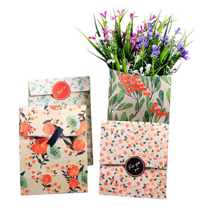 bolsa de papel, Bolsas de papel Kraft 12 piezas de papel de flores bolsos de papel con pegatinas para la boda Fiesta de cumpleaños Año Nuevo Regalo de la fiesta de compras Mechandise Bolsas de regalo