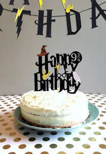 Suministros de fiesta de cumpleaños de Wizard Banner de cumpleaños Cupcake Toppers Wizard Hat Cake Topper para decoraciones de cumpleaños