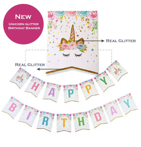 Bestus (29 unidades) Unicornio para decoración de tartas con pestañas, diadema, envoltorios para cupcakes y pancarta de cumpleaños/Unicornio para fiestas, para fiesta de cumpleaños, baby shower, decoración de fiesta para niños