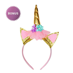 Juego de suministros de fiesta temática de unicornio – 16 – 146 piezas – perfecto para niñas cumpleaños y primer cumpleaños – BONUS Happy Birthday Banner y mantel – Platos de fiesta, tazas y servilletas