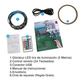 Glückluz Tira led rgb Tiras de Luces LED RGB con Mando a Distancia USB Multicolor Retroiluminación Tiras de LED Kit Completo para Decoración del Partido Fiesta Cocina PC Escritorio Monitor Hogar Regalo de Navidad(2M 5050 RGB 60 LEDs IR Remoto) (24 Botón)