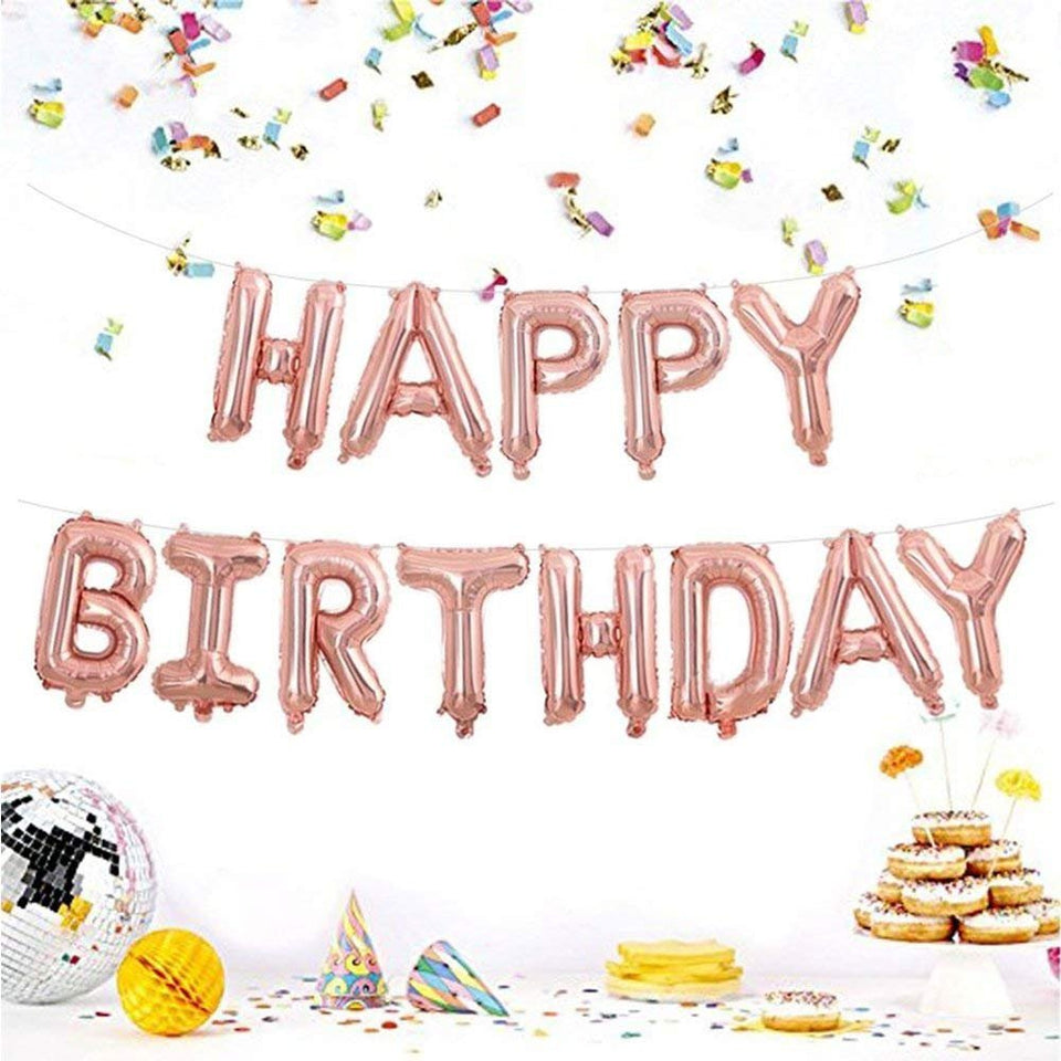 [51 PACK] Globos de Cumpleaños Rosa Metálico de Fiesta para Niña o Niño | Incluye: Letrero Happy Birthday + Globos Metálicos + Globos con Confetti + Decoración de pastel + Guirnaldas rosa + Listón