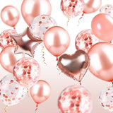 14Pack Juego de Globos de látex y Confeti, Globos en Forma de corazón y Estrella para Bodas Decoración de Fiesta de cumpleaños, duchas de Novia y bebés, telón de Fondo, Globo, Oro Rosa