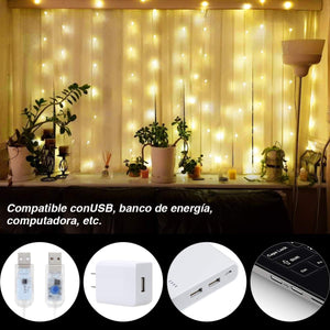 Anpro 3 * 3M 300 LED Luz,Luz Cadena,Cortina de luces LED,Luz Ventana Decorado para Fiesta,Navidad