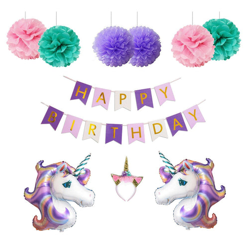 Unicornio decoración para fiesta de cumpleaños, incluye 2 globos grandes de unicornio (32