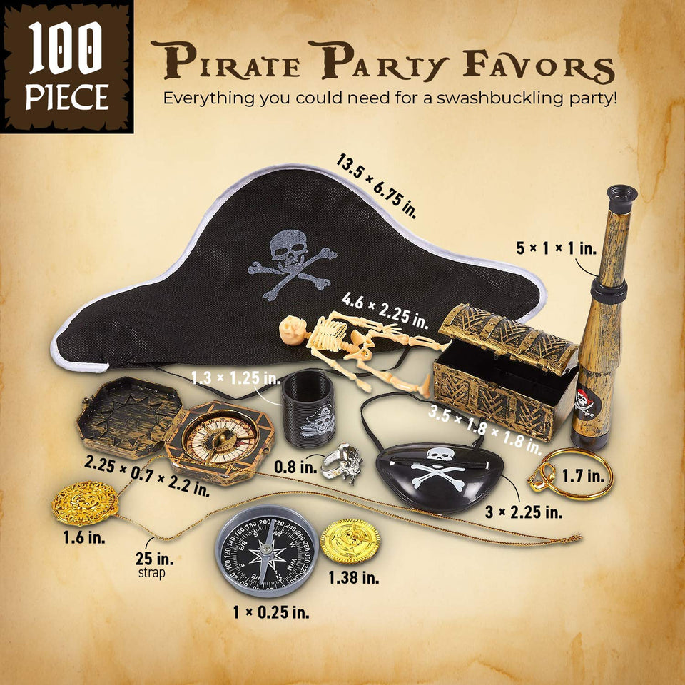 Juvale 100 Unidades de Regalos de Fiesta Pirata, artículos de Fiesta de cumpleaños, decoración de Piratas, Monedas Falsas de plástico, Estuche de Pirata para Halloween Giveaways, premios de Carnaval