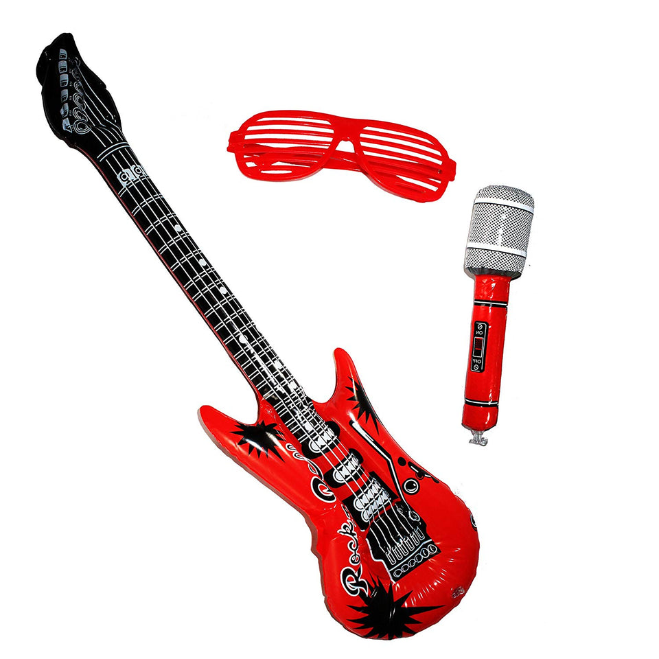 Kit de 18 Guitarras Eléctricas Inflables Gafas Micrófonos Infantil Niña Niño Fiesta