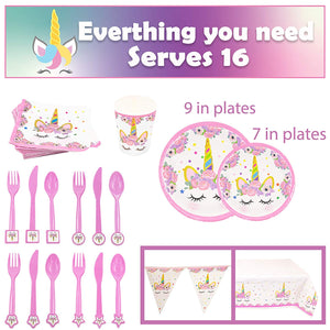 Upper Midland Products Set de Fiesta de Unicornio para 16 cumpleaños, Paquete de Suministros para Fiestas, Kit de decoración para niñas