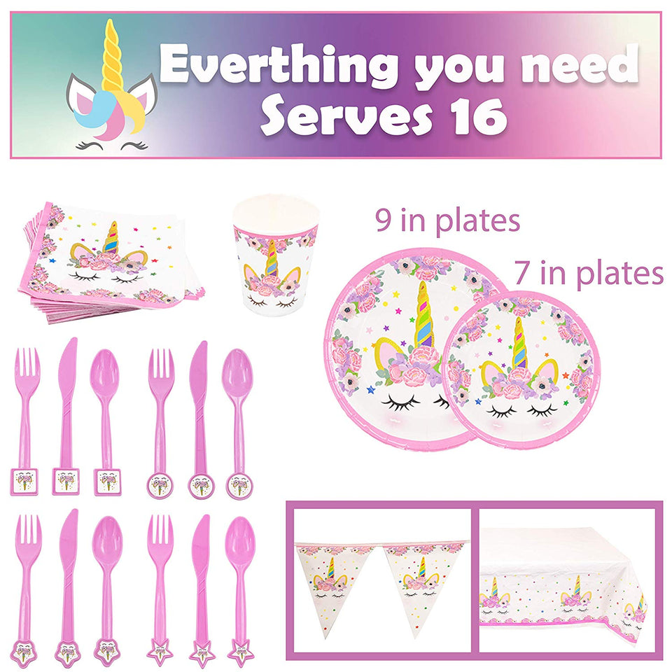 Upper Midland Products Set de Fiesta de Unicornio para 16 cumpleaños, Paquete de Suministros para Fiestas, Kit de decoración para niñas
