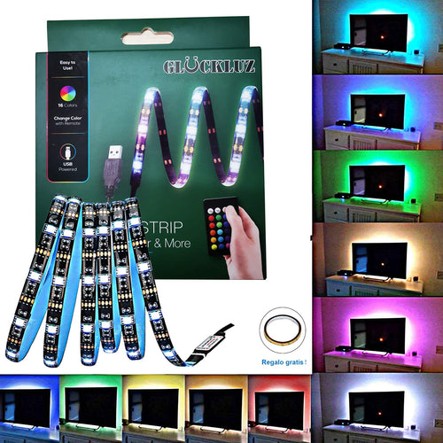 Glückluz Tira led rgb Tiras de Luces LED RGB con Mando a Distancia USB Multicolor Retroiluminación Tiras de LED Kit Completo para Decoración del Partido Fiesta Cocina PC Escritorio Monitor Hogar Regalo de Navidad(2M 5050 RGB 60 LEDs IR Remoto) (24 Botón)