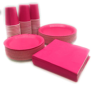 Serves 50 | Paquete completo de fiesta | Rosa | Platos de papel de cena de 9 pulgadas | Platos de papel de postre de 7 pulgadas | 9 oz tazas | 3 capas servilletas | Rosa/Baby Shower Party Tema