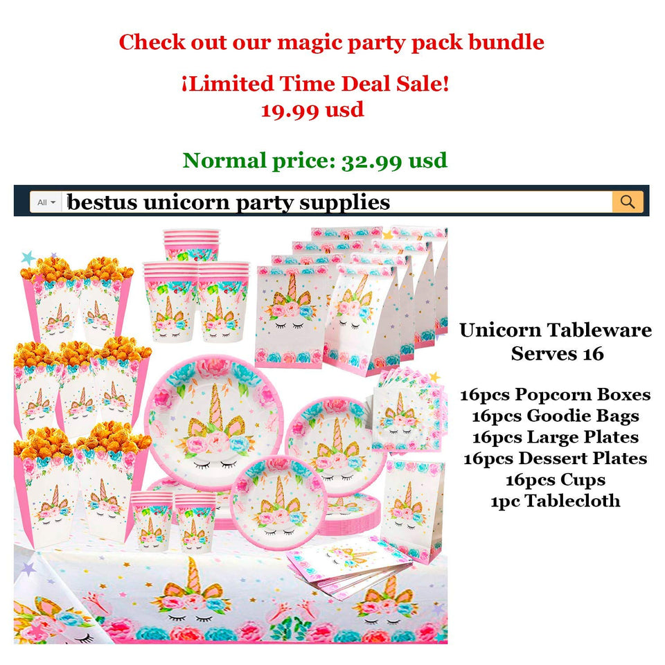 Bestus (29 unidades) Unicornio para decoración de tartas con pestañas, diadema, envoltorios para cupcakes y pancarta de cumpleaños/Unicornio para fiestas, para fiesta de cumpleaños, baby shower, decoración de fiesta para niños