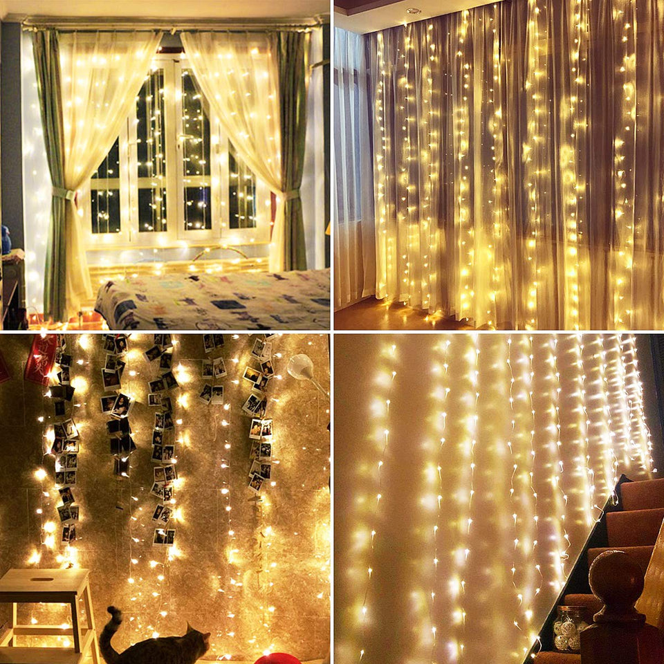 Anpro 3 * 3M 300 LED Luz,Luz Cadena,Cortina de luces LED,Luz Ventana Decorado para Fiesta,Navidad
