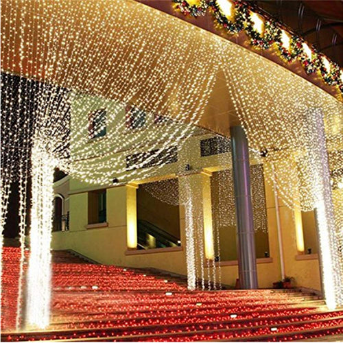 NEXGADGET Luces de Cortina LED 3m* 3m, Luces al Aire Libre de Blanco Resistente al Agua, Codena de Luces de Navidad con 8 Modelos de Iluminación para la Decoración de Fiestas y Bodas, etc (Blanco Cálido)