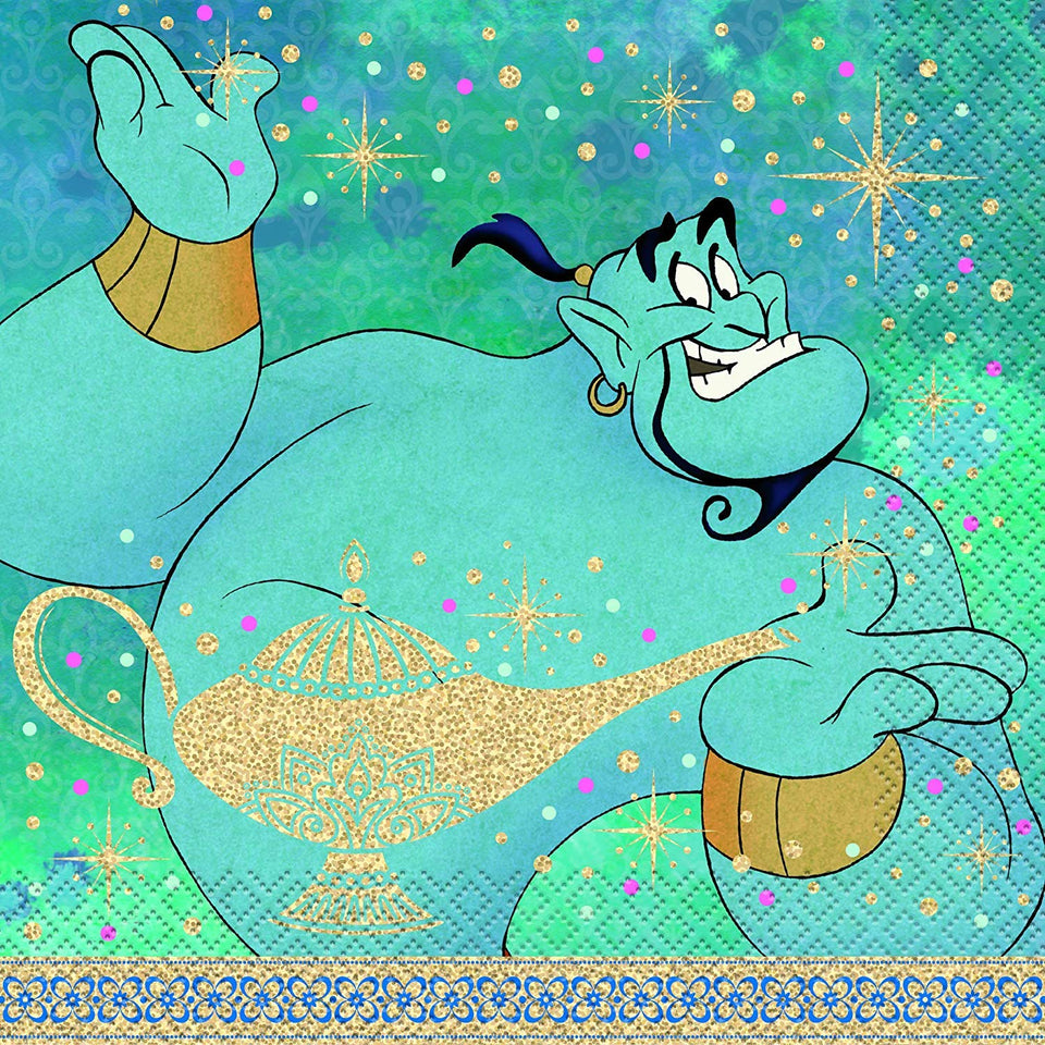 Paquete de fiesta de Aladdin y Princesa Jasmine, juego de suministros para fiesta de cumpleaños para 16 incluye platos, servilletas, tazas, cubierta de mesa, velas, hojas de pegatinas