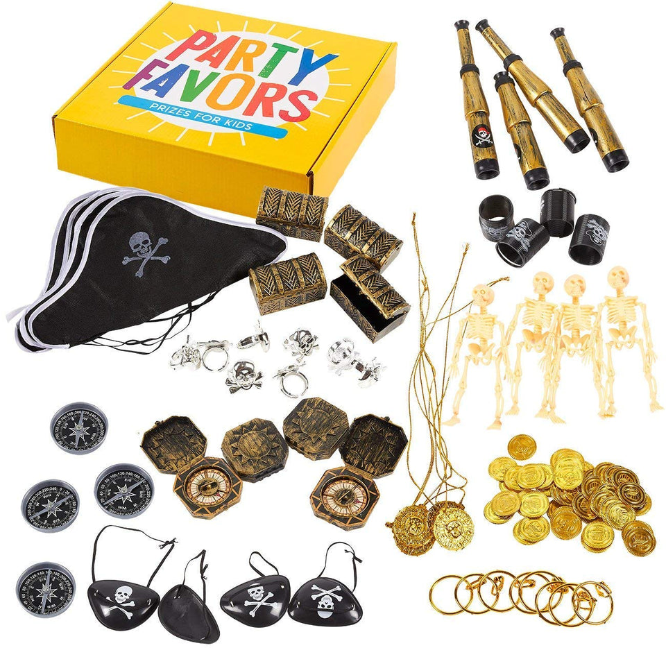 Juvale 100 Unidades de Regalos de Fiesta Pirata, artículos de Fiesta de cumpleaños, decoración de Piratas, Monedas Falsas de plástico, Estuche de Pirata para Halloween Giveaways, premios de Carnaval